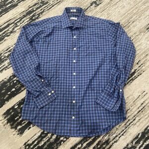 Peter Millar Plaid Check Long Sleeve Shirt Adult Large‎ Blue Black Collar